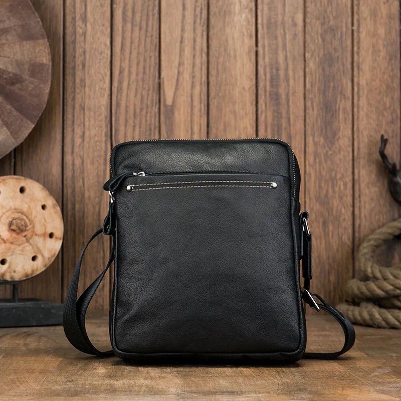 

Handmade leather youth men's one-shoulder messenger bag new casual business vertical briefcase fashion leather backpack