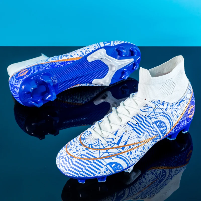 Men Football Shoes KidsTF/FG High Ankle Soccer Boots Outdoors Wear Resistant Cleat Grass Training Trend Women's Welt Sneakers