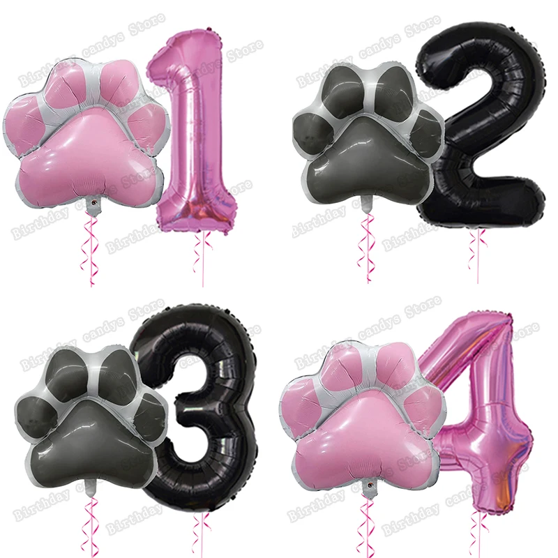 

2pcs/set Let's pawty Big Dog Paw Aluminum Balloon 32inch Pink Black 1 2 3 4 Year Birthday Party Decor Balloon Baby Shower Globos