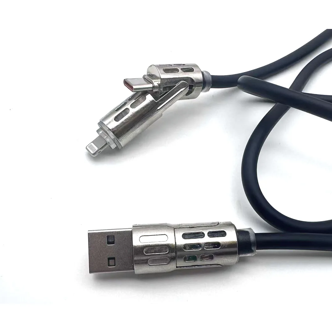 Фото Кабель для передачи данных 4 в 1, 240 Вт, сверхбыстрая зарядка, USB Type-C, из жидкого силикона и алюминиевого сплава, для iPhone, Huawei, Samsung, Xiaomi №3