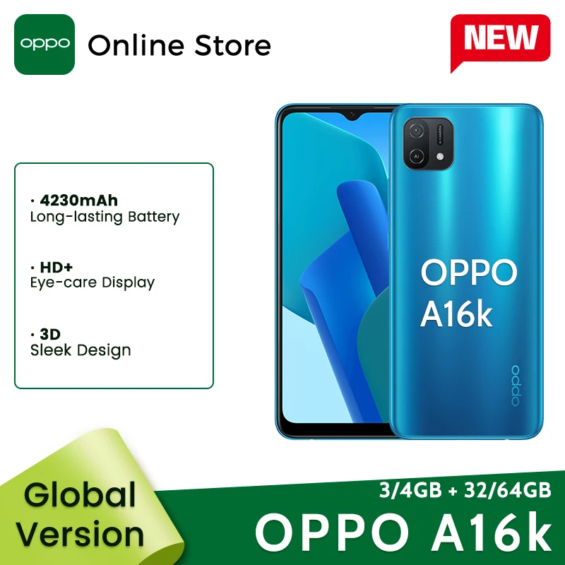 Глобальная версия OPPO A16k A16 K смартфон 4GB 64GB MTK Helio G35 Octa Core 6.52 HD+ дисплей 2 SIM 4G