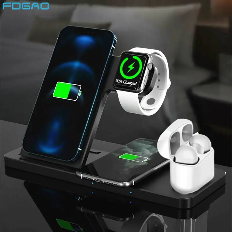 

Беспроводное зарядное устройство 4 в 1, 15 Вт, для iPhone 14, 13, 12, 11 Pro, XS MAX, XR, X, 8, Apple Watch 8, 7, SE, AirPods 3 Pro, док-станция для быстрой зарядки