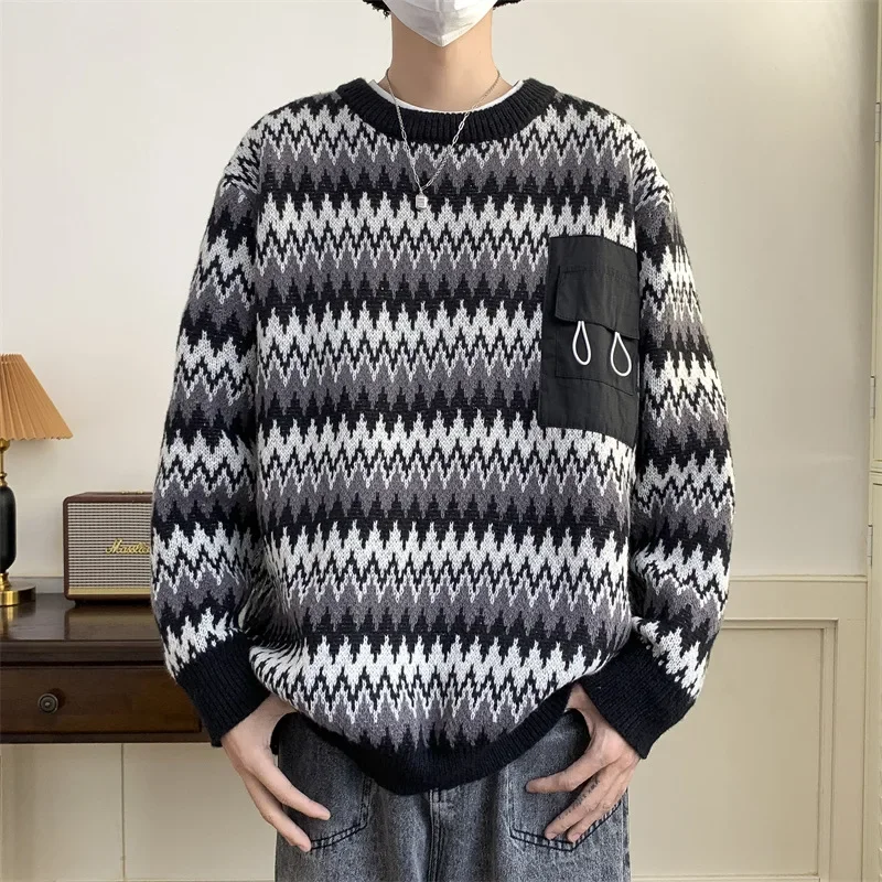 Осень-зима свободный крой повседневный свитер в винтажном стиле мужской