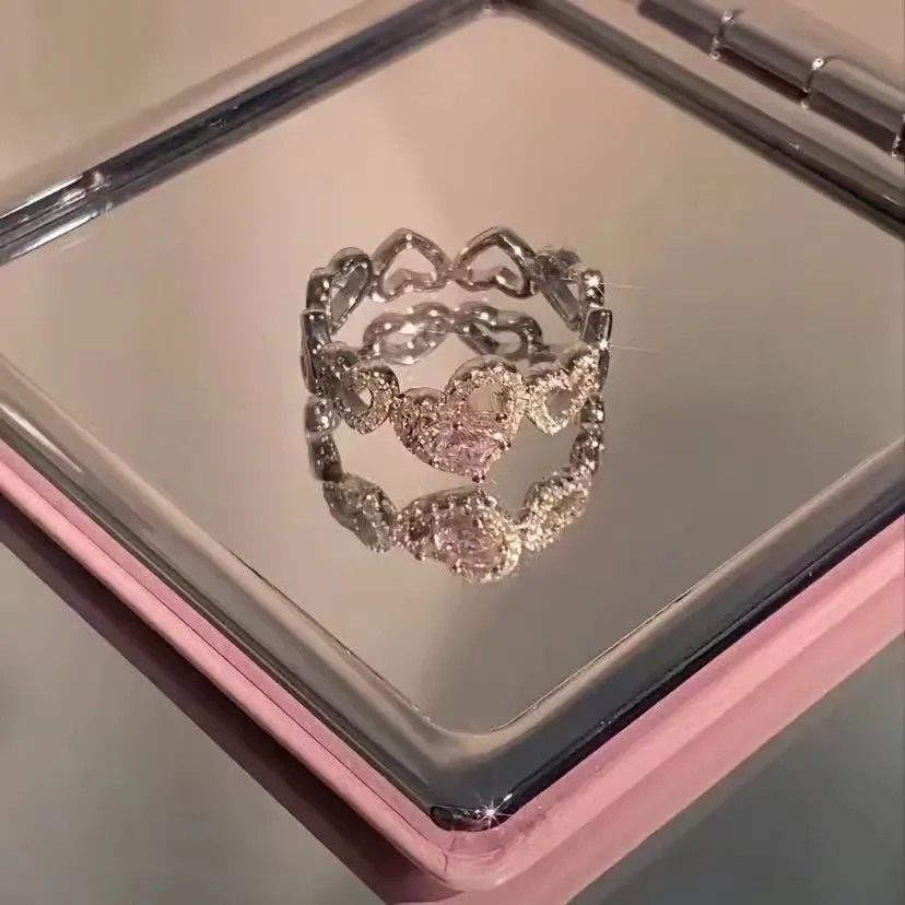 

Exquisite Fashion Personality Pink Heart Ring Unisex Hip Hop Punk Open Ring Banquet Jewelry Accessories Gift