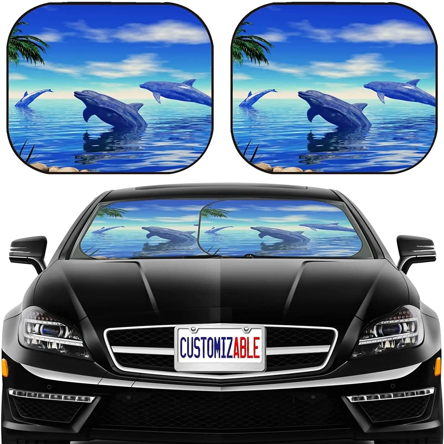 

Car Sun Shade Windshield Sunshade Universal Fit 2 Pack, Block Sun Glare, UV and Heat, Protect Car Interior,