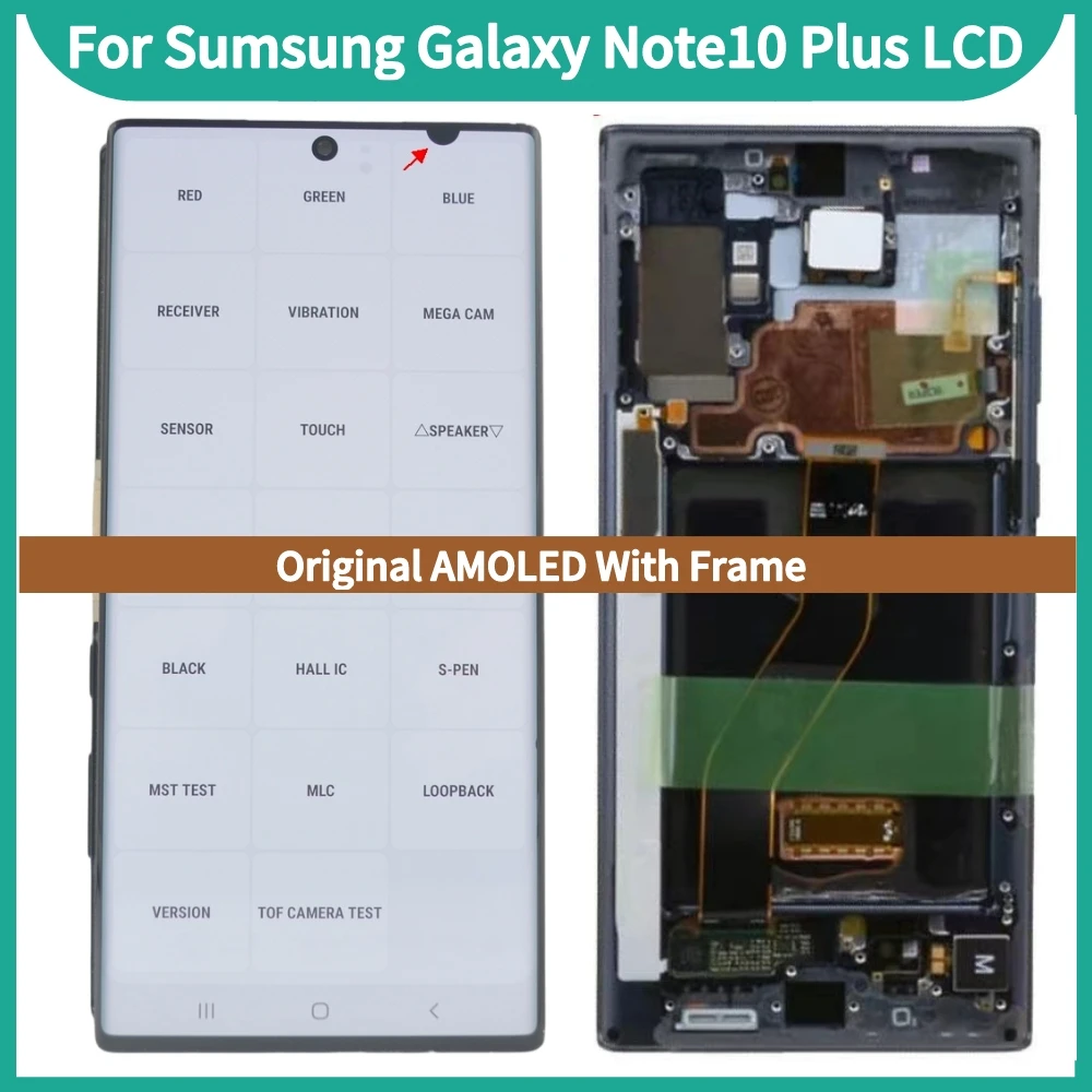 

Для Samsung Galaxy Note10 Plus с рамкой, ЖК-дисплей, сенсорный экран, дигитайзер, детали для замены