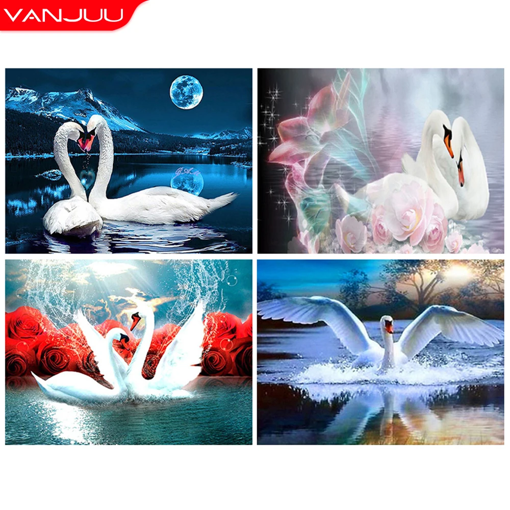 

YIHE 5D Diamond painting " White Swan"Cross stitch Animal Diamond Mosaic Embroidery Wall Decor Rhinestone painting