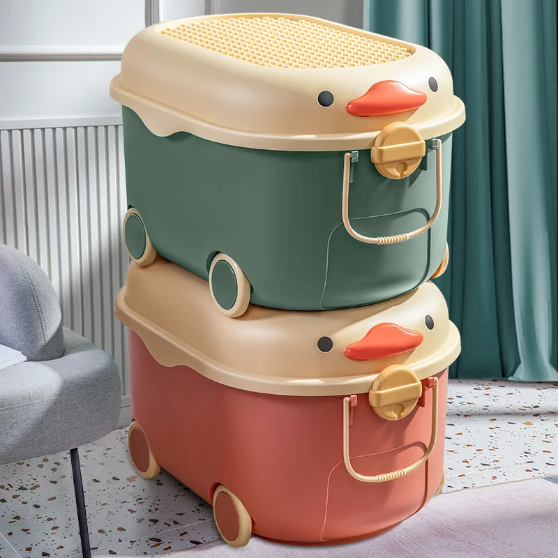 

Household Dustproof Storage Box Baby Clothes Snacks Cute Duck Kindergarten Organizing Sorting Box PP Children Toy Storage Box