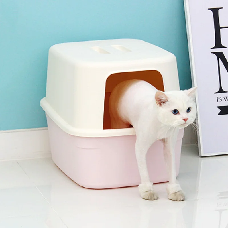 

Toilet Large Cat Litter Box Scoop Cleaning Semi Closed Plastic Tray Cat Litter Box Bathroom Litiere Chat Pet Products OC50MP