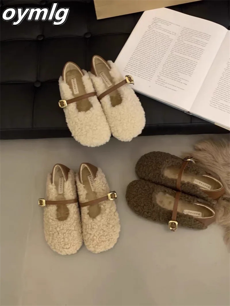 2024 мягкая обувь женская с пряжкой и бархатным хлопком на одной пуговице осень