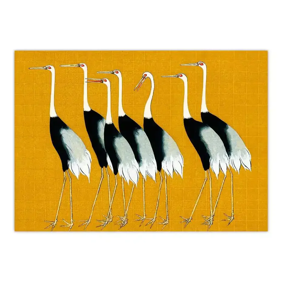 

Винтажный Японский постер с красной короной и журавлем, традиционное японское настенное искусство, античная Картина на холсте, украшение для дома