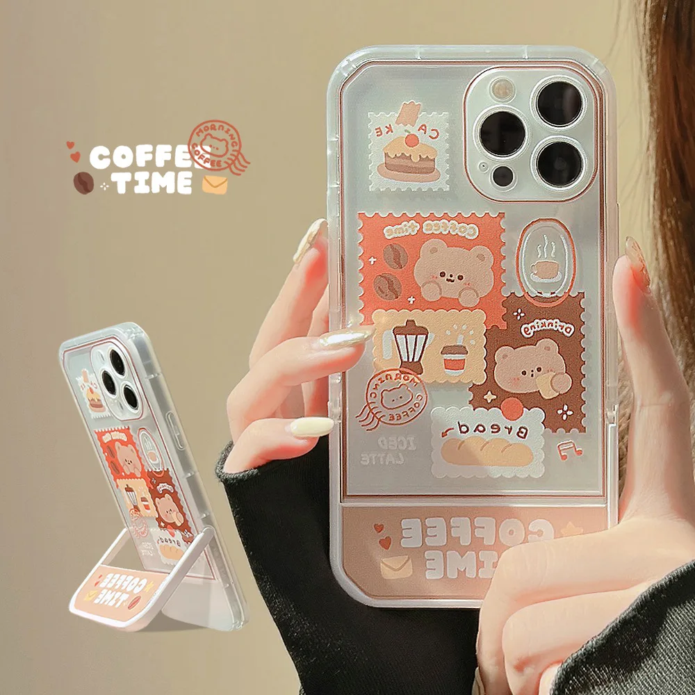 

Painted cartoon white stamp bear invisible bracket Phone Case For iphone14 13 12 11 Pro Max X XR XSMAX 7 8 Plus TPU new products