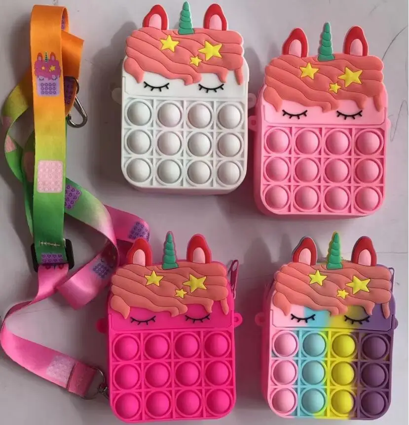 

10 PCS Unicorn Silicone Coin Purse Wholesale and Retail Cartoon Cute Children Shoulder Messenger Casual Wallet Card Holder Girls