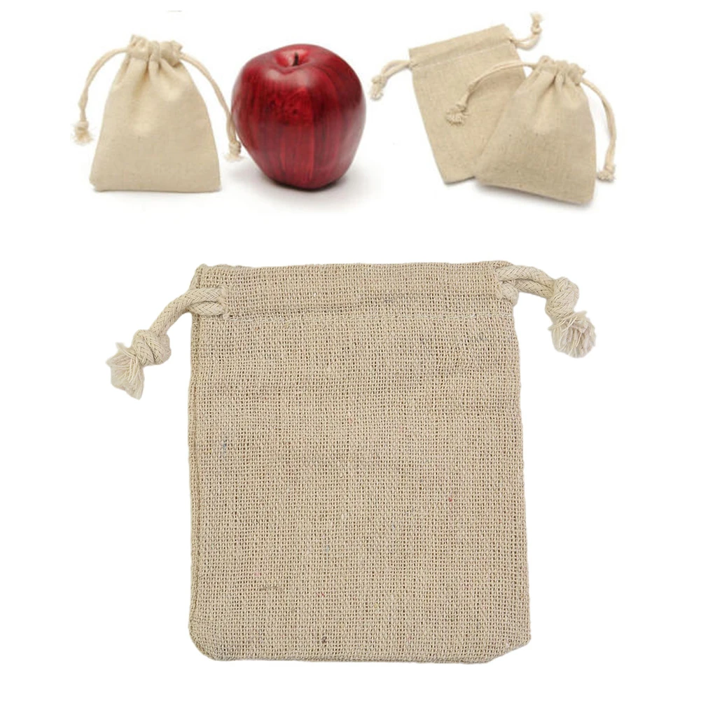 

50Pcs/Set Natural Linen Burlap Bag Jute Gift Bag Drawstring Gift Bags With Handles Gift Packaging Party Favor Candy Bags