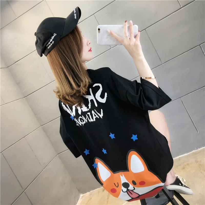 

Summer 2022 New Women Loose All-Match Short Sleeve Tees Fashion O-Neck Chic Cute Cartoon Printing T-Shirts Ins Female Top Sales