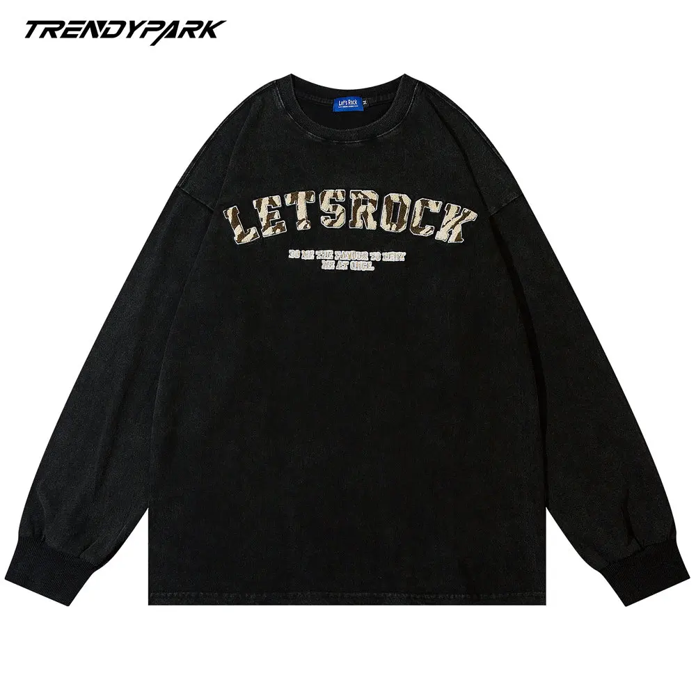 

Oversized T-shirt Flocking Letters Embroidery Washed Cotton Men's Clothing 2022 Autumn Harajuku Streetwear Casual Men T Shirts