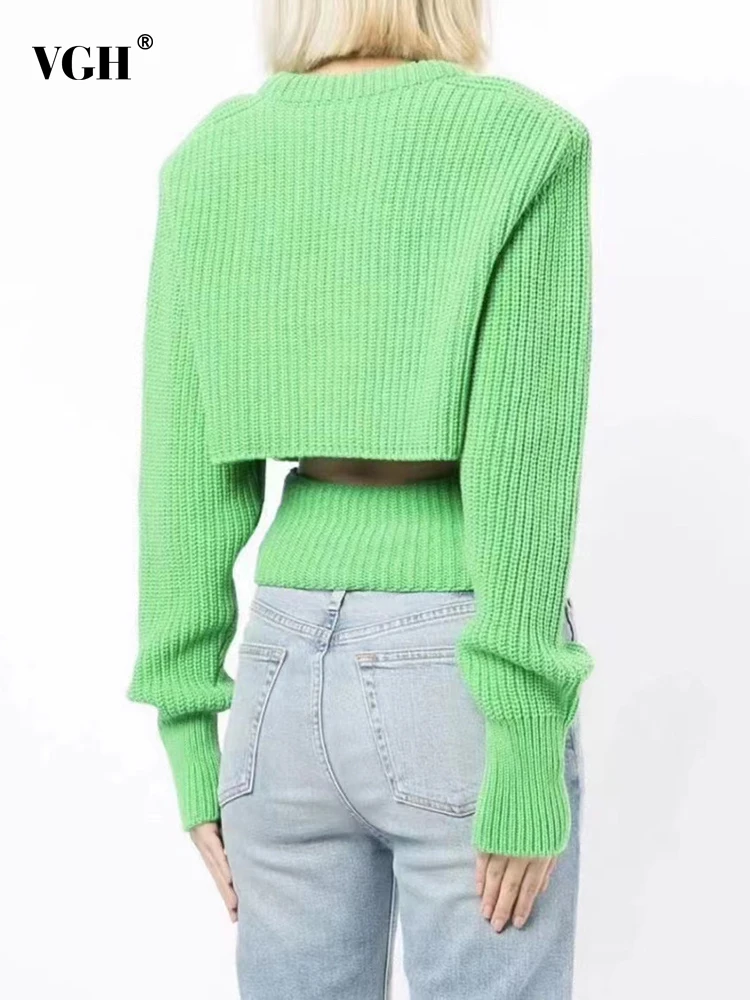 

VGH Casual Solid Knitting Sweaters For Women Round Neck Long Sleeve Hollow Out Loose Solid Pullovers Female 2022 Winter Clothing