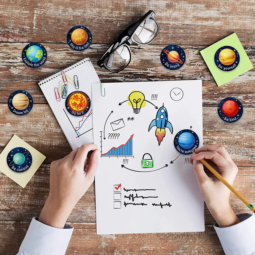 

500/ Roll 3.8cm Children's Toys Reward Seal Self-adhesive Planet Sticker for School Decorative Label Cute Stationary Supplies