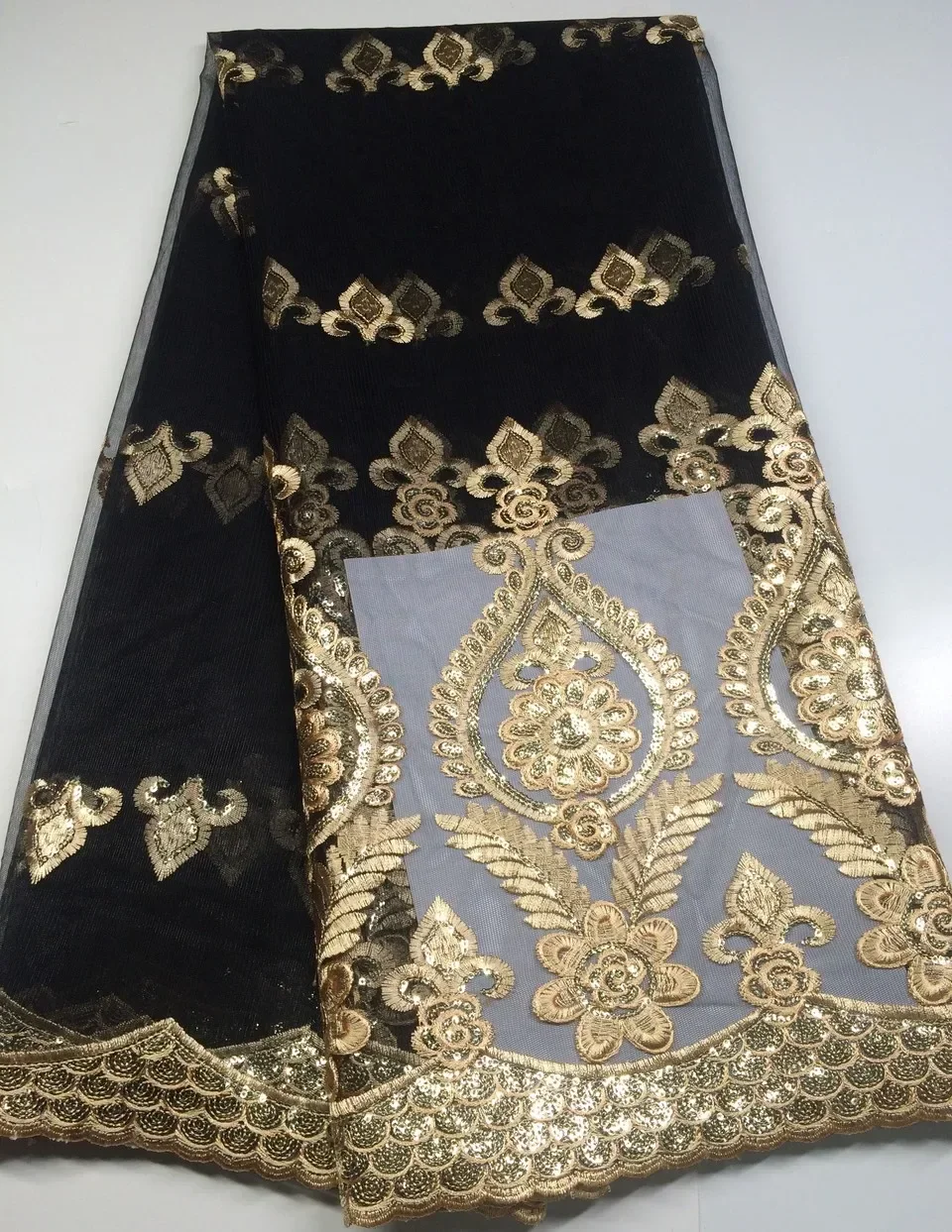 Блестящая африканская французская сетчатая кружевная ткань с блестками для