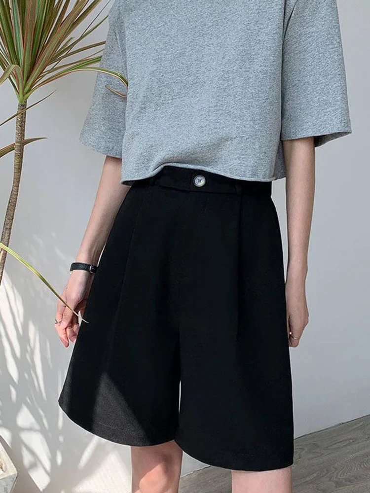 

Шорты женские в Корейском стиле, повседневные свободные Костюмные с широкими штанинами, с завышенной талией, уличная одежда, 4Xl