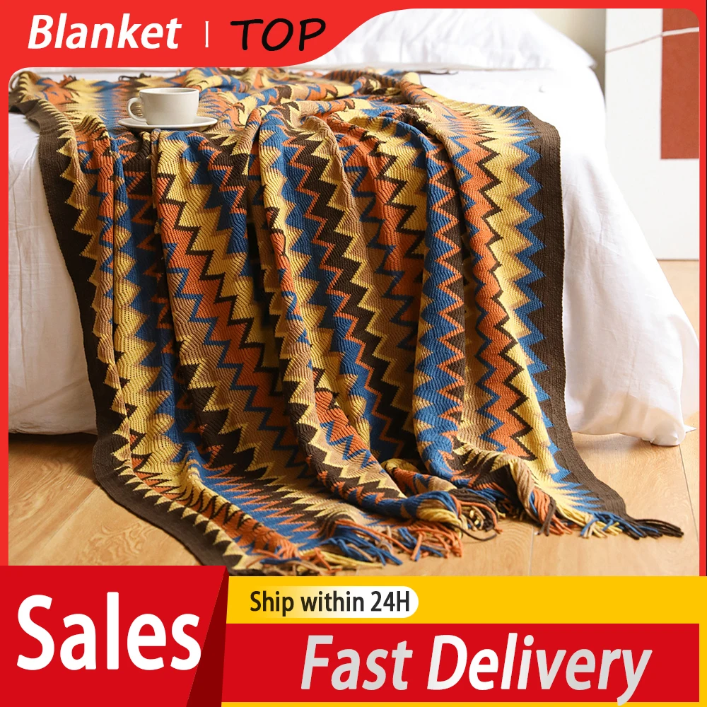 

Bohemian Blankets Colorful Knitted Sofa Throw Blankets With Tassels Nordic Home Decorative Bedspread Nap Air Condition Blankets