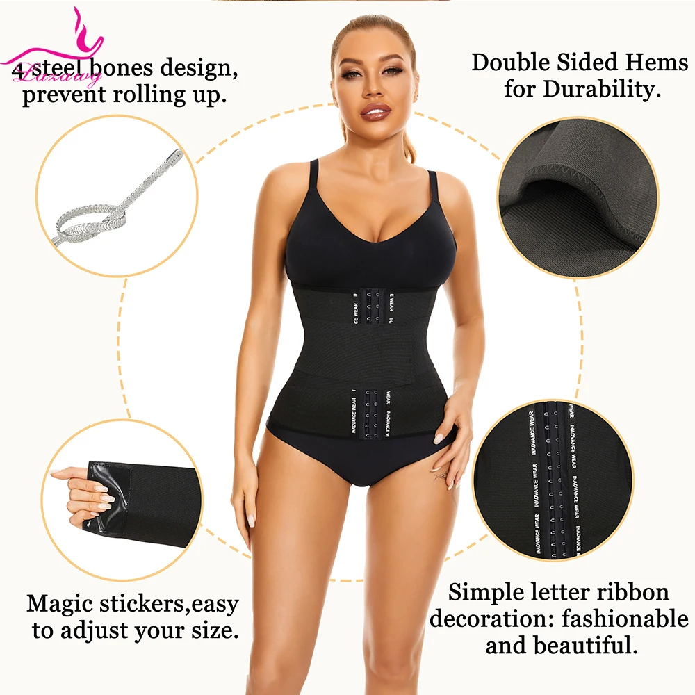 LAZAWG Women Waist Trainer with Wrap for Weight Loss Sauna Belt Corset Fat Burner Girdle Sweat Band Slimming Strap Body Shaper