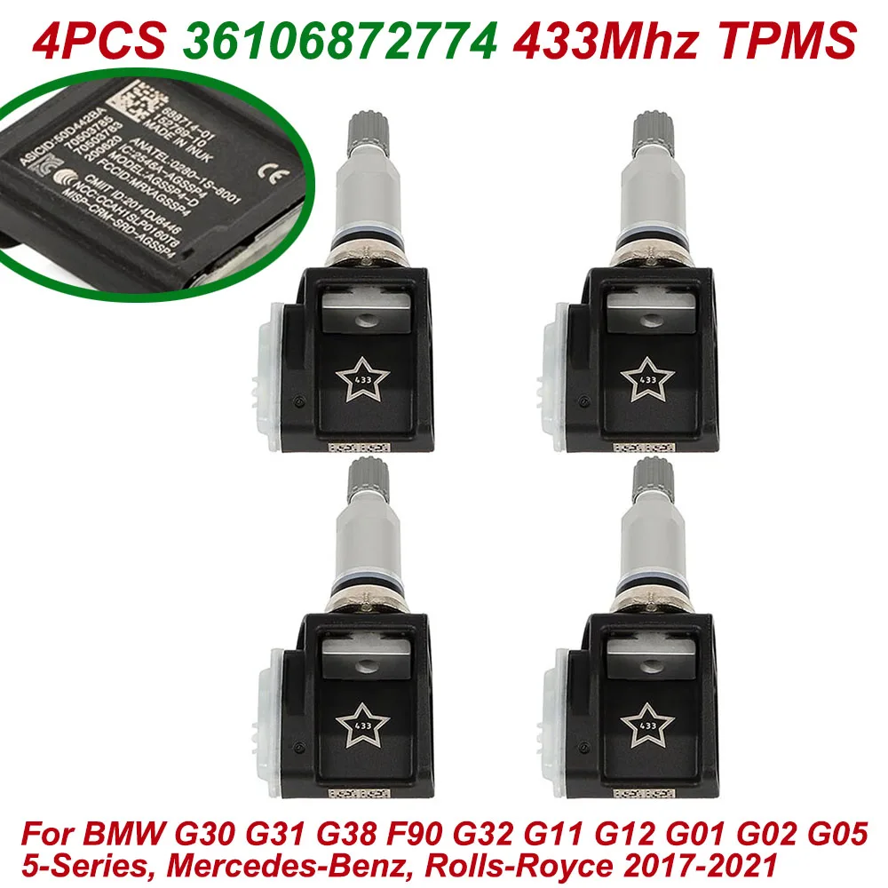 

4 шт. Датчик давления в шинах TPMS 433 МГц 36106872774 6887140 -01 Для BMW G30 G31 G38 F90 G32 G11 G12 G01 G02 G05