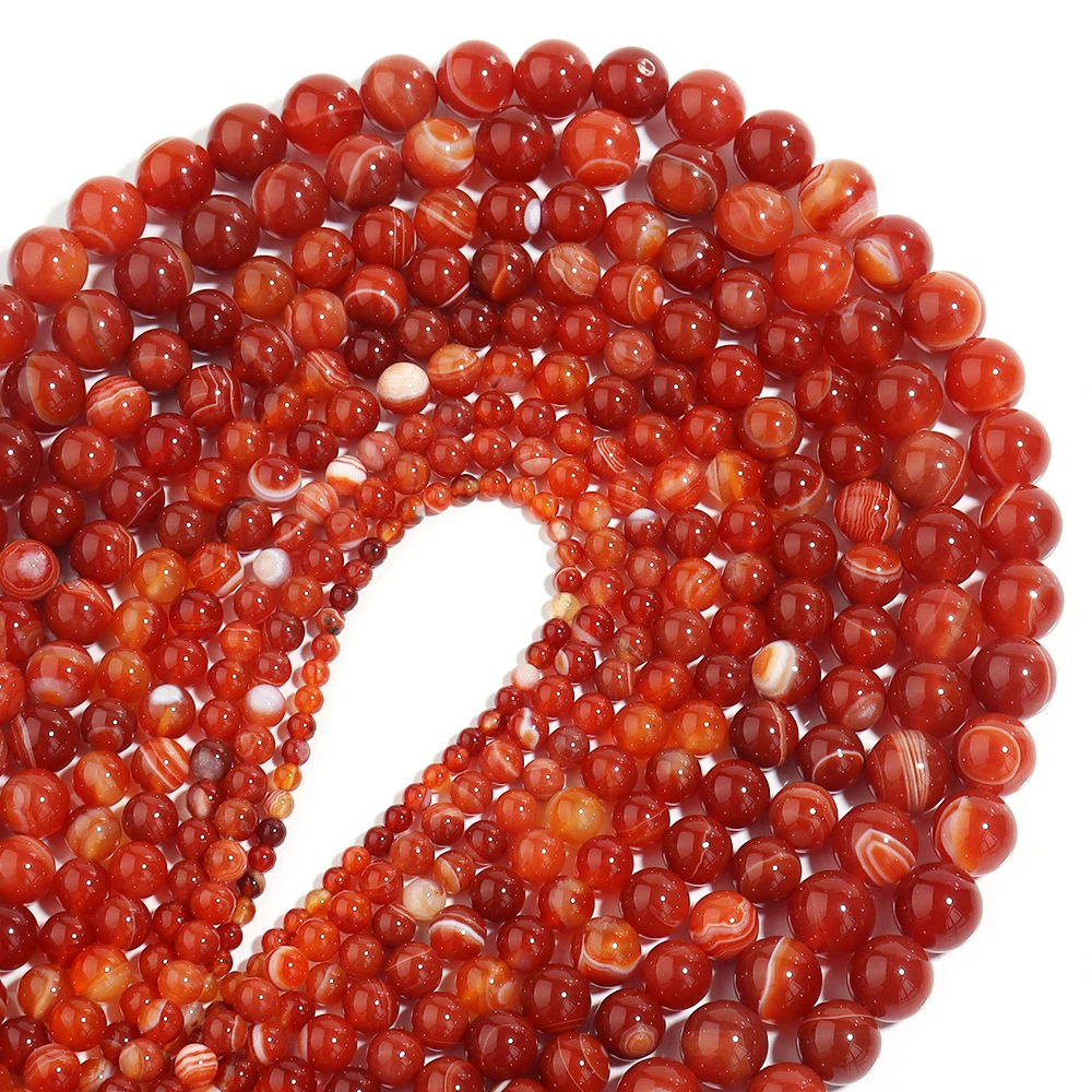 Бусины из агата в красную полоску для изготовления ювелирных изделий круглые