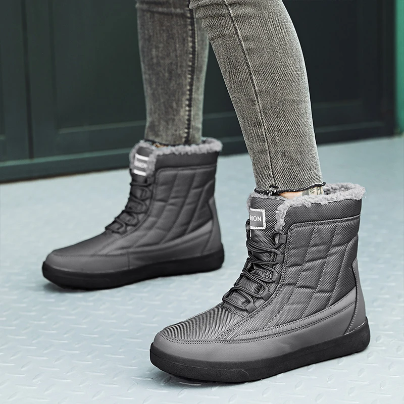 Winter Mens Womens Snow Boots Plus Velvet Warm Hiking Boots Outdoor Casual Mid-calf Boots Resistance Couples Cotton Shoes