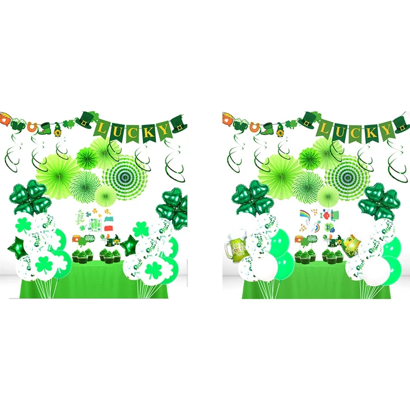 

St Patricks Day Green Balloons Clover Banner Balloons Set Decorations Irish Day Shamrock Props Decor For The Home