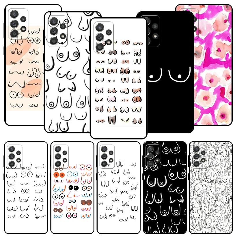 

Boobs Art Print Black Phone Case for Samsung Galaxy A54 A53 A52 A14 A13 A12 A34 A33 A32 A24 A23 A22 A04 A03S A02S A72 A73 Cover