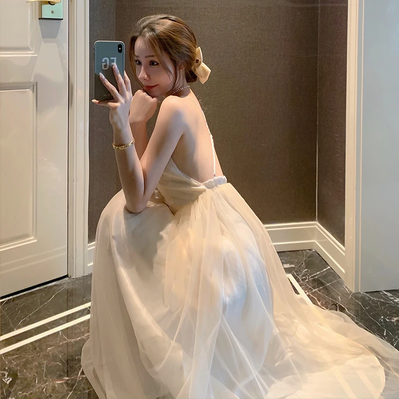 

Женские пикантные платья в пляжном стиле с открытой спиной, Новинка лета 2022, Курортное платье с высокой талией, женская одежда без рукавов в ...