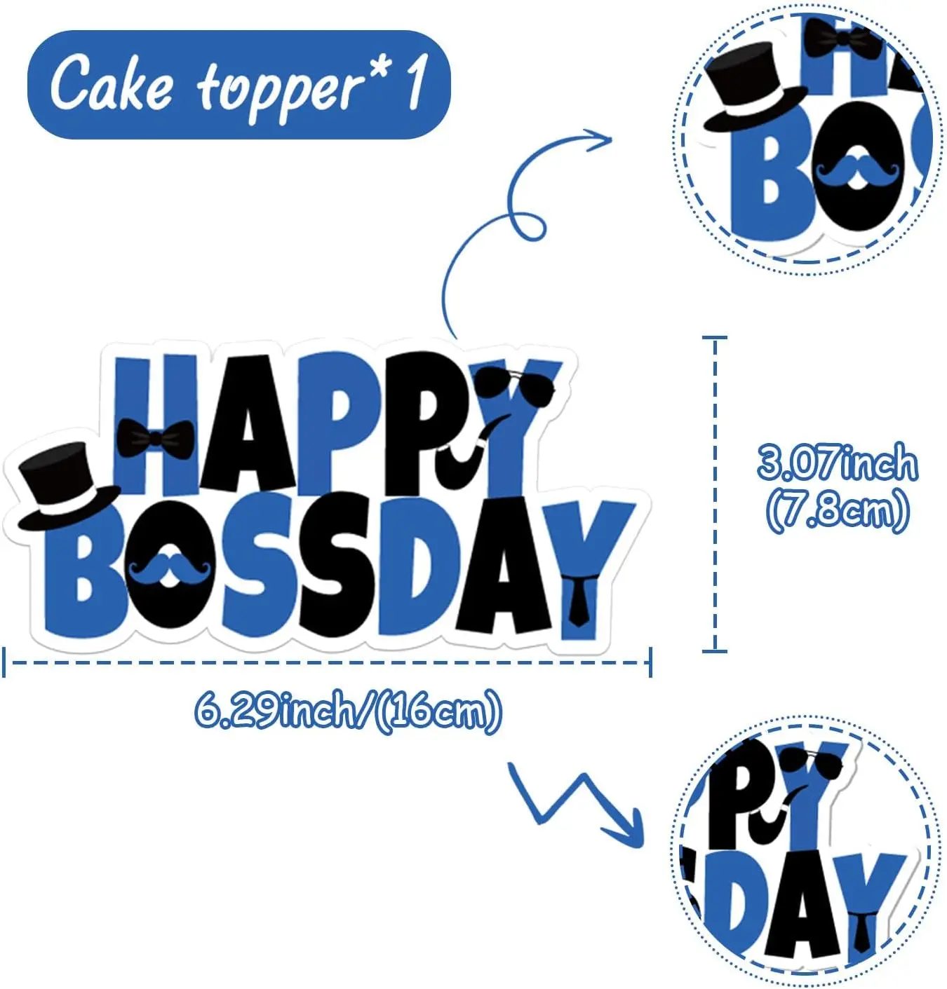 Фото Топпер для торта Cheereveal Happy Bossday Boss Boy, украшения для детской вечеринки, синий, черный, двойной принт, декор для торта для мальчиков, 1-й, 2-й, 3-й №2