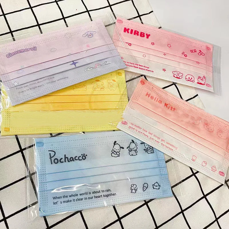 

Маска Sanrio для взрослых с мультяшным принтом, милая дышащая Пылезащитная Ветрозащитная маска для лица, модная маска без коробки, 50 шт.