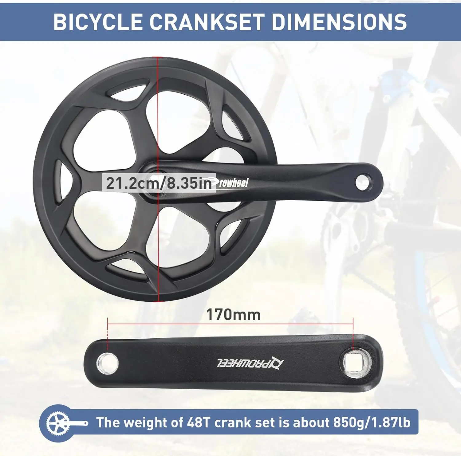 Фото Кривошипная система ZUKKA Prowheel для велосипеда, универсальный квадратный кривошипный комплект 48T/52T - 170 мм, двойная крышка цепи, 170 мм кривошипная рукоятка из алюминиевого сплава №2