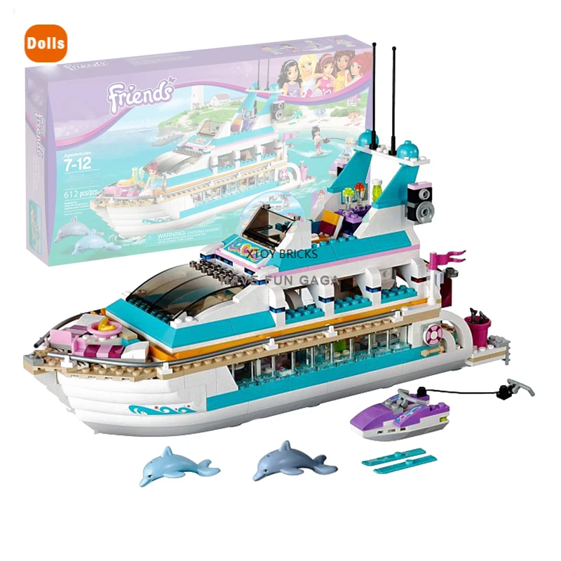 

Праздничная лодка серии Girls 41015, 3D крейсер дельфин, строительные блоки, детские игрушки, совместимы с подарками друзьям, Дельфин