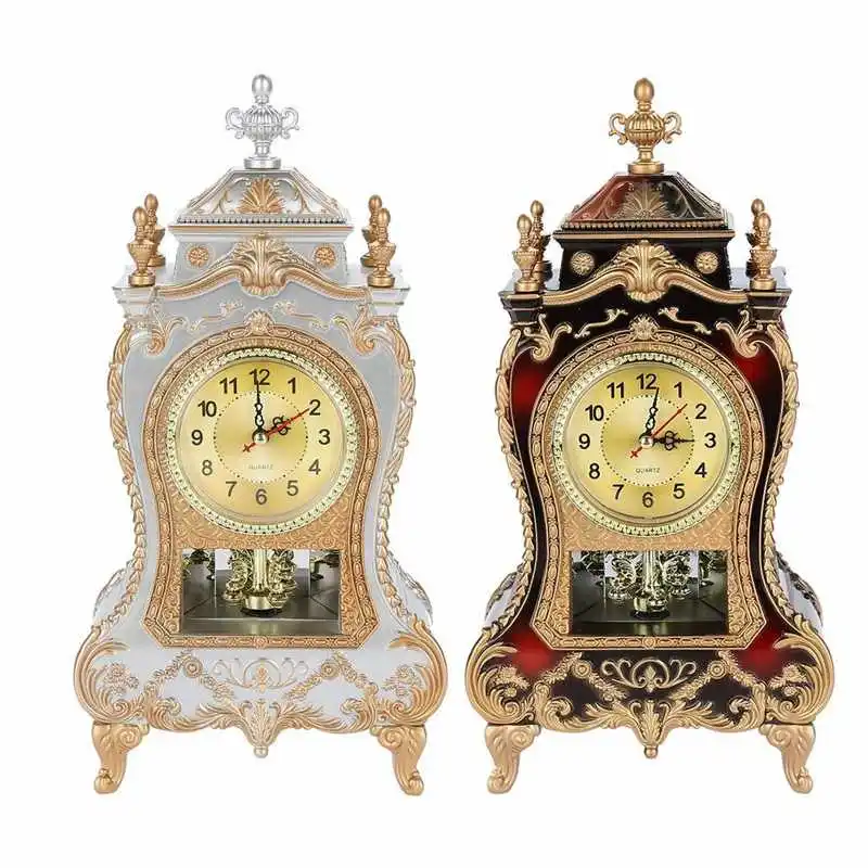 

European Style Table Clock Vintage Alarm Clocks Plastic Decorative Clock Bedside Mute Clock For Home Hotel Office Decor