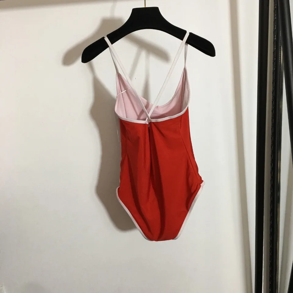 

20214629 Summer New Suspender One-Piece Swimsuit, Red, Blue, S-XL