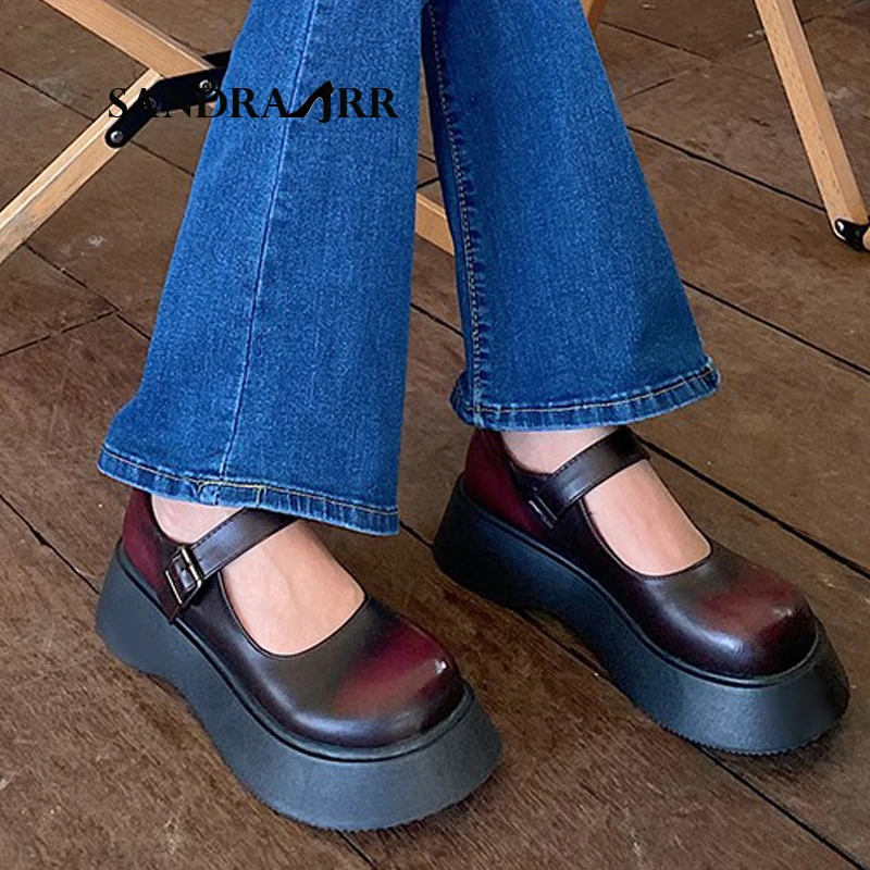

Сандра JRR 2022 весенние туфли на платформе Мэри Джейн на каблуке увеличивающие рост Туфли с круглым носком и пряжкой винтажные туфли на средне...