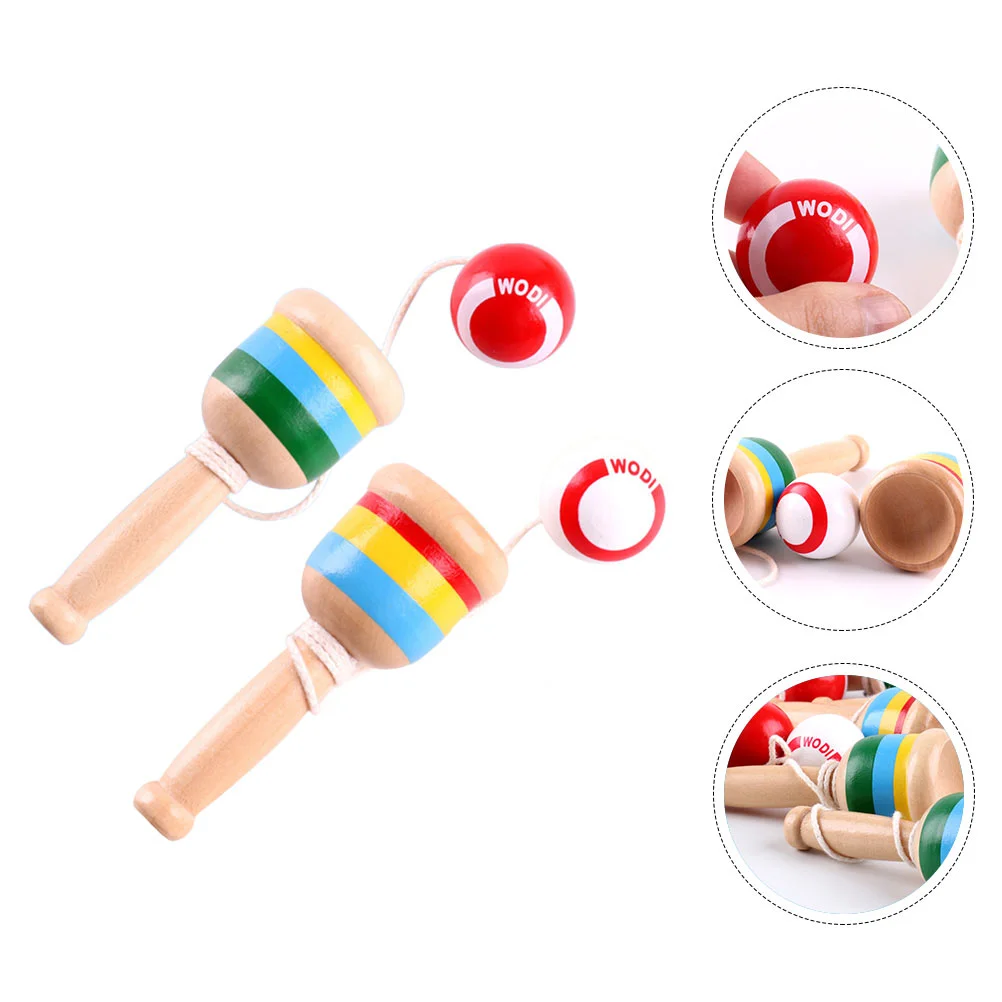 

2 Pcs Wood Kendama Cup Japanese Wooden Toy Childrens Toys STEM Toss Catch Game Set Target Ball