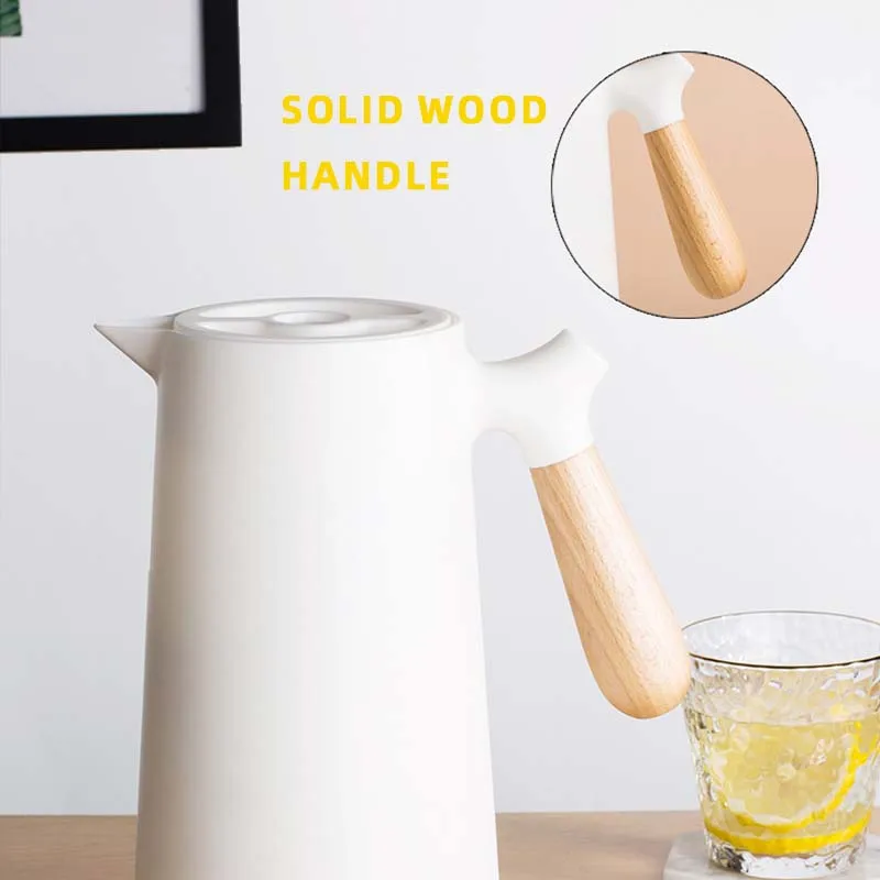 

1L Nordic Insulated Pot Large Capacity Hot Kettle Wooden Handle Tea Thermos Package Simplicity Household Vacuum Insulation Therm