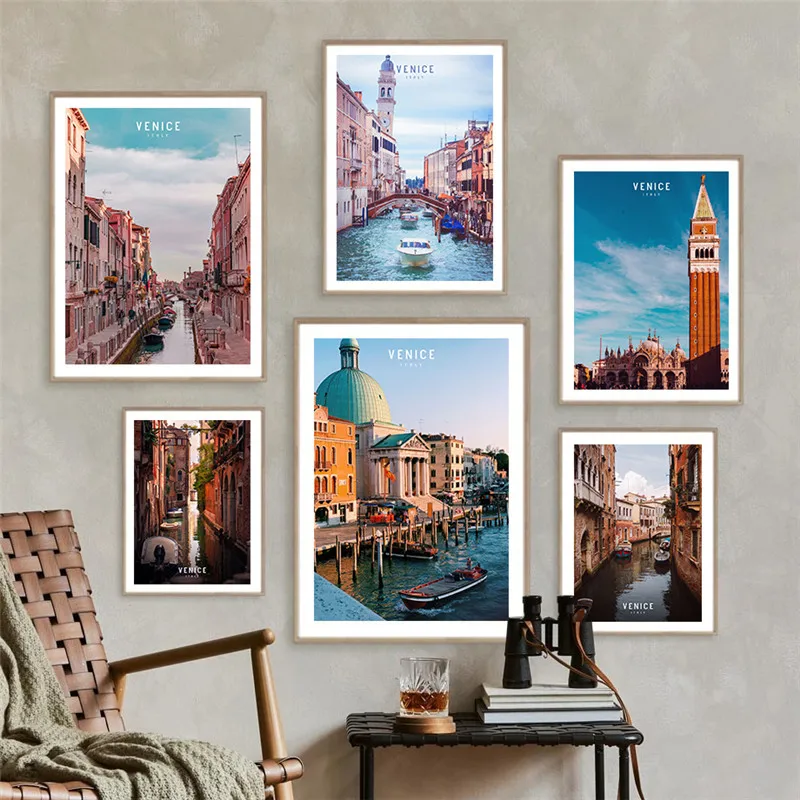 

Italy Venice Travel River Ship Landscape Canvas Painting Sunset Wall Art Poster Prints Living Room Decoration Home Decor Picture