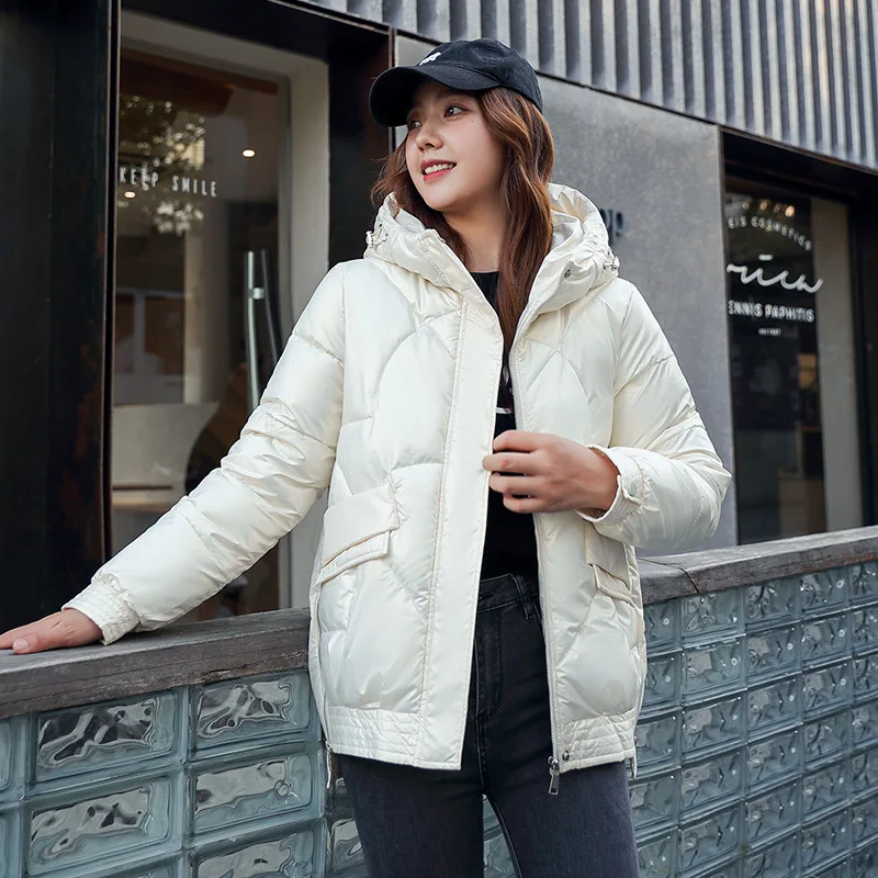 Winter Coat Women Glossy Parka Loose Hooded Down Jacket Brief Paragraph with Thick Jacket Coat Puffer Jackets Parkas Warm Outfit