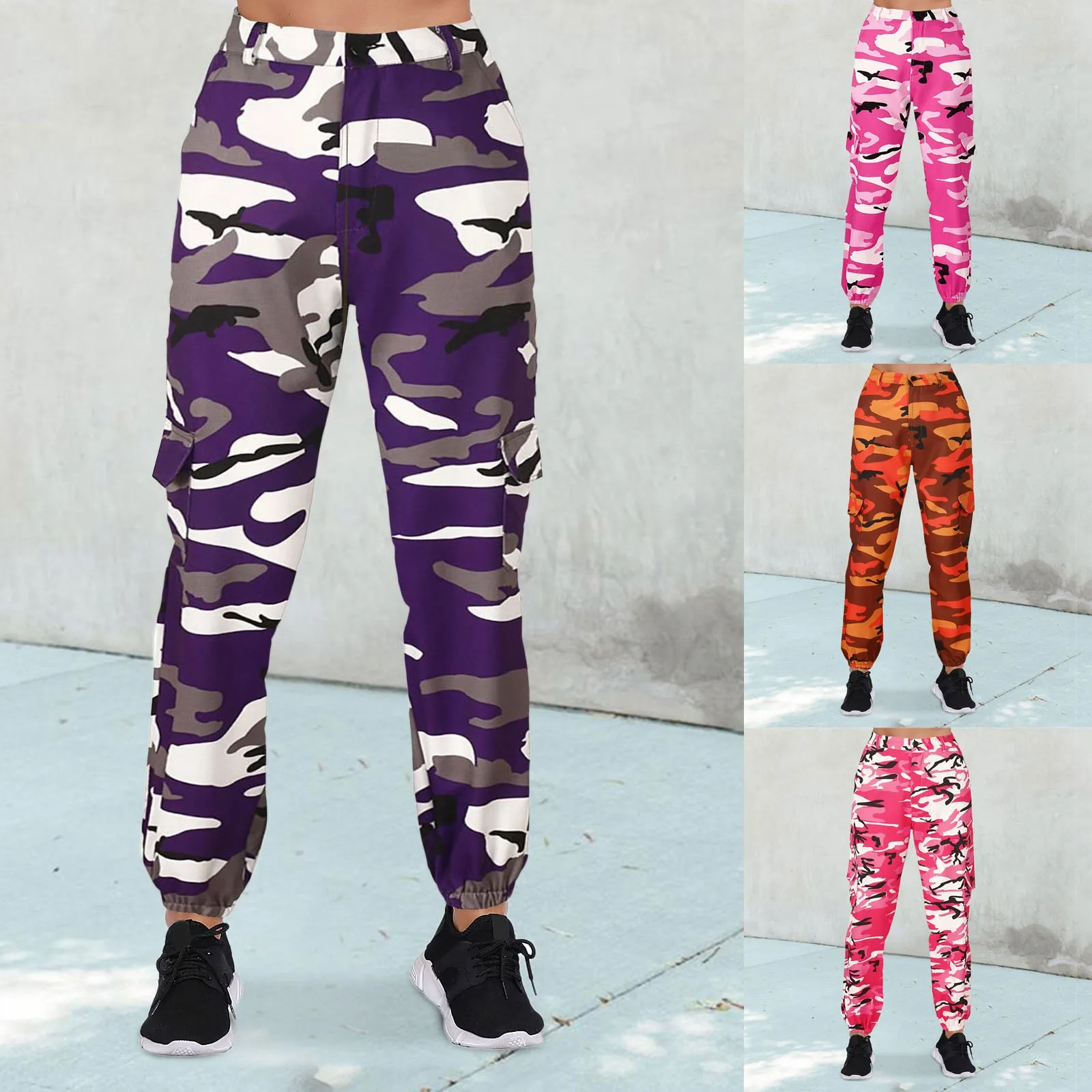 

Women Camo Pants Cargo Trousers Camouflage Pants Elastic Waist Casual Multi Outdoor Jogger Pants With Pocket Pants for Women