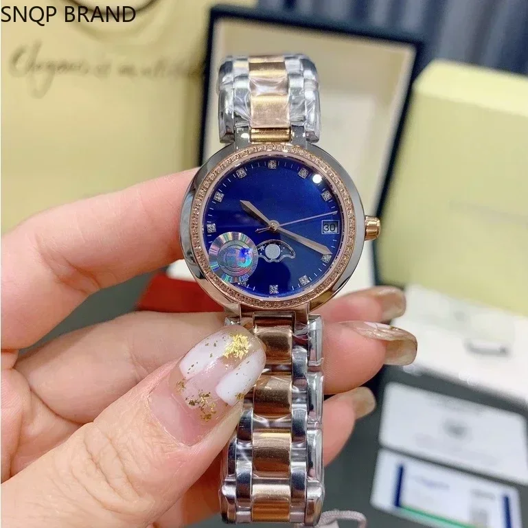 Роскошные новые кварцевые женские часы с сердцем и луной синие стальные розовые