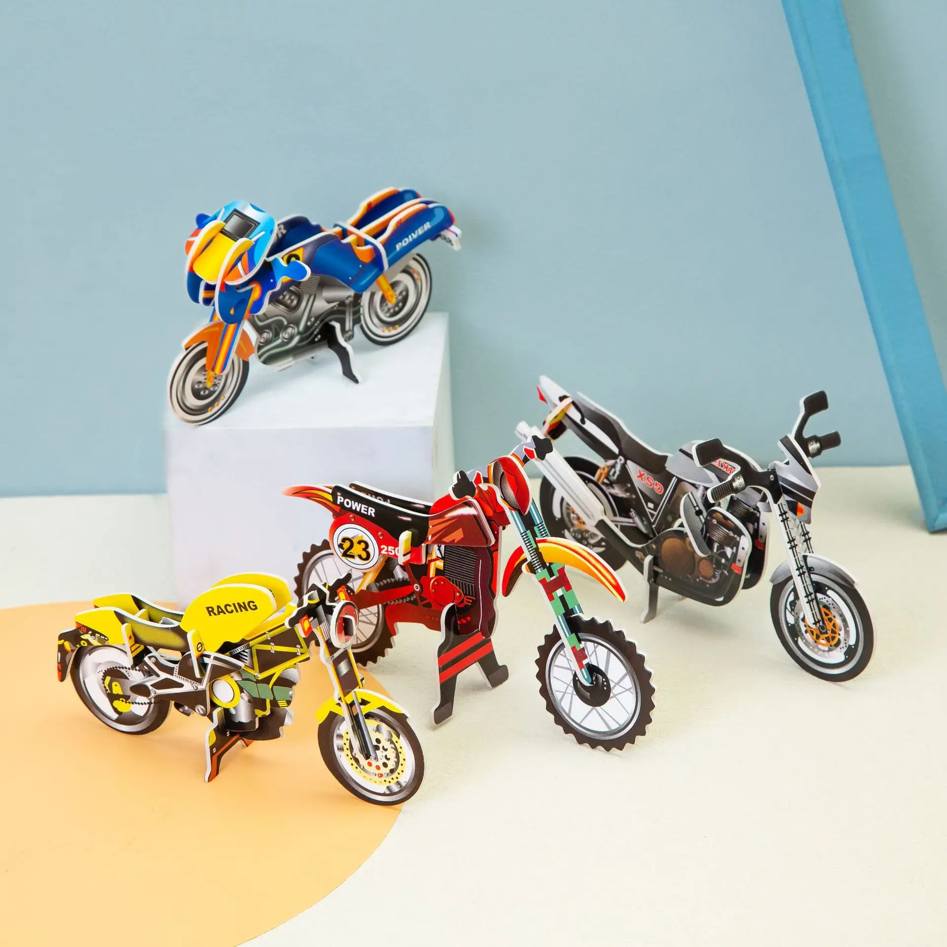 

3D paper three-dimensional Jigsaw Puzzle Motorcycle Kindergarten Hand DIY early education children Puzzle Toys Wholesale