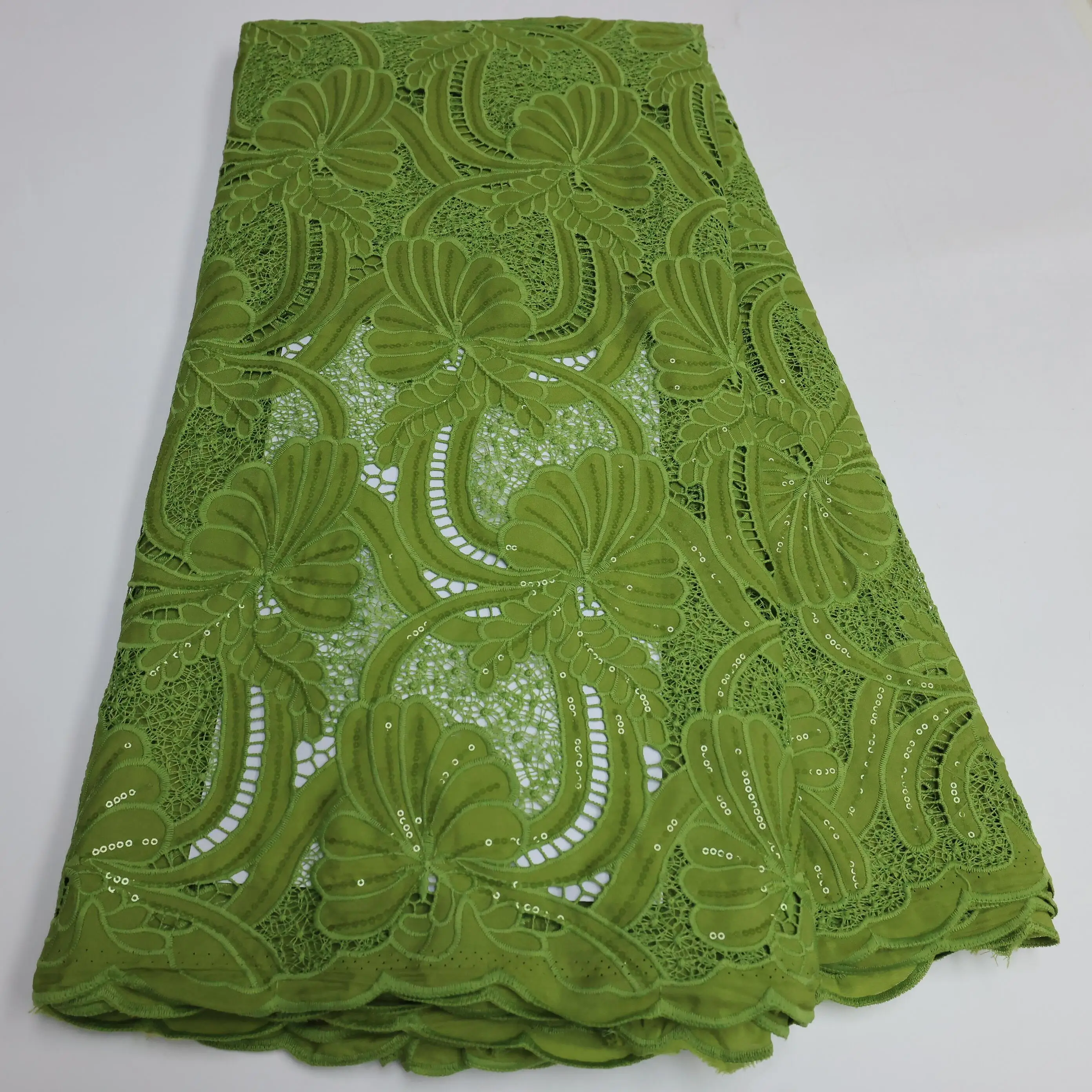 

Guipure Cord Lace High Quality Nigerian African sequins Cord Lace Fabric Punch Water Soluble For Party Material GNT1-13