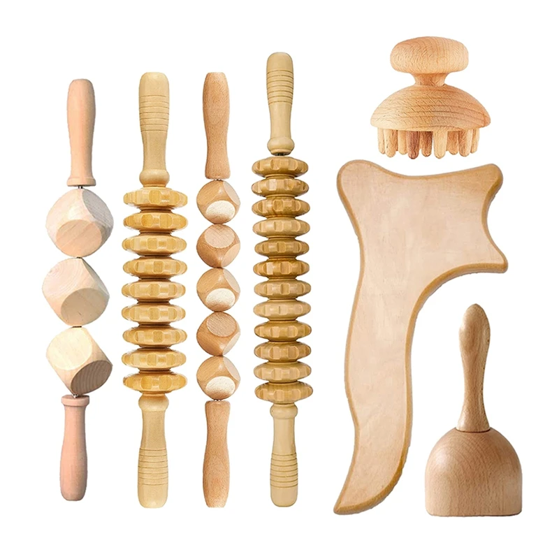 

7Pcs/Set Wood Therapy Massage Gua Sha Tools,Wood Therapy,Lymphatic Drainage Massager Roller Therapy Cup