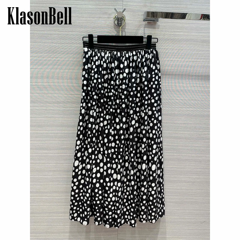 1.4 KlasonBell Fashion Polka Dot Print Patchwork Leather Midi Skirt Women