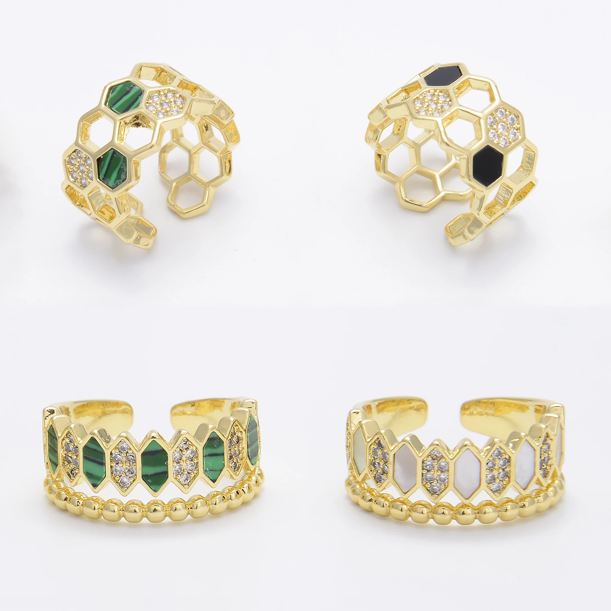 

Hollow Beehive Honeycomb Rings for Women Shell Fillied Accessories Gold Color Fashion Paved Zircon Brass Jewelry Wholesale
